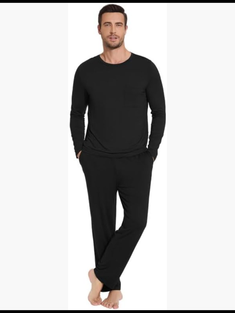 Bamboo Viscose Pajama Set Long Sleeve Crew Neck Loungewear With Pockets